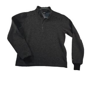 Kavu Pullover 1/4 Zip Sweater Wool Blend Men's L Striped Grey Black Outdoor Hike